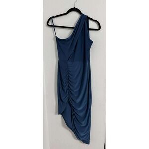 Windsor Y2K Asymmetrical Ruched Blue Bodycon Dress Womens S